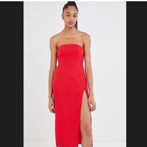 Bright Red/Orange Urban Outfitters Strapless Midi Dress with slit